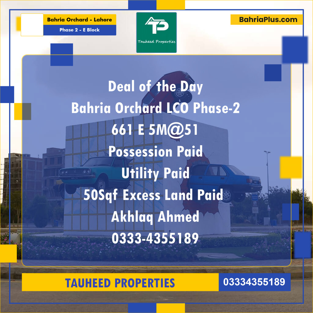 5 Marla Residential Plot for Sale in Phase 2 - E Block -  Bahria Orchard, Lahore - (BP-290242)