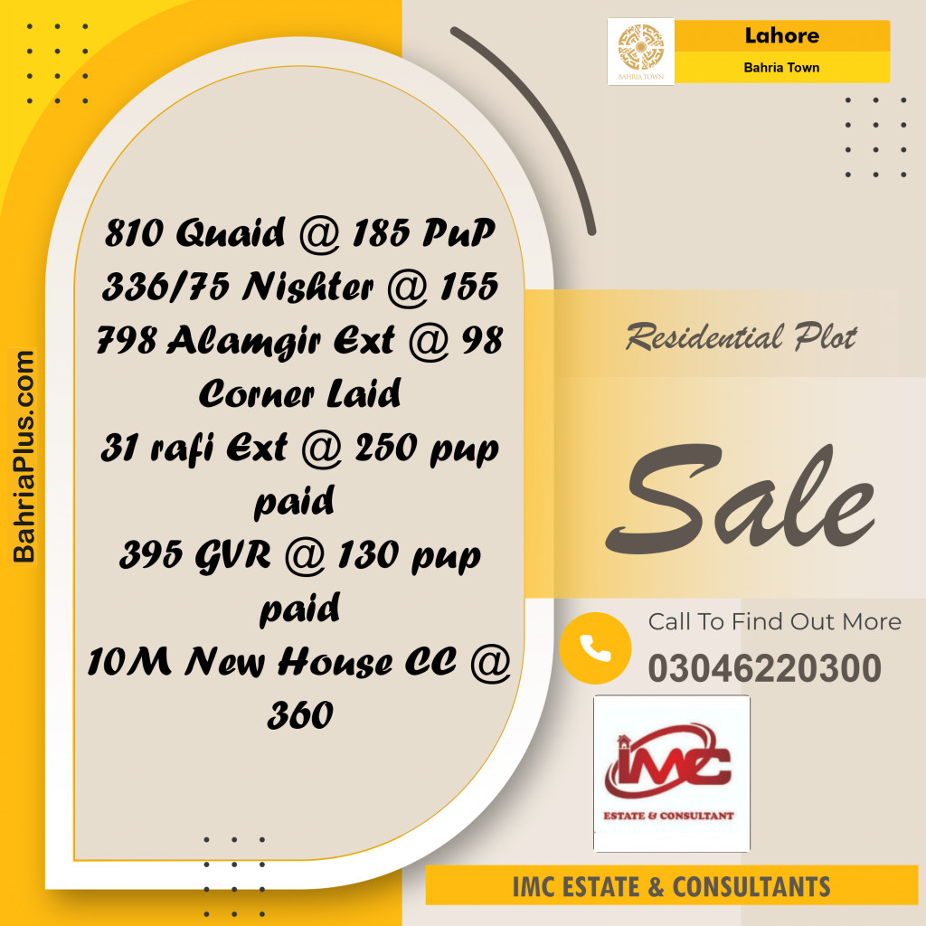 Residential Plot for Sale in Bahria Town, Lahore - (BP-290284)