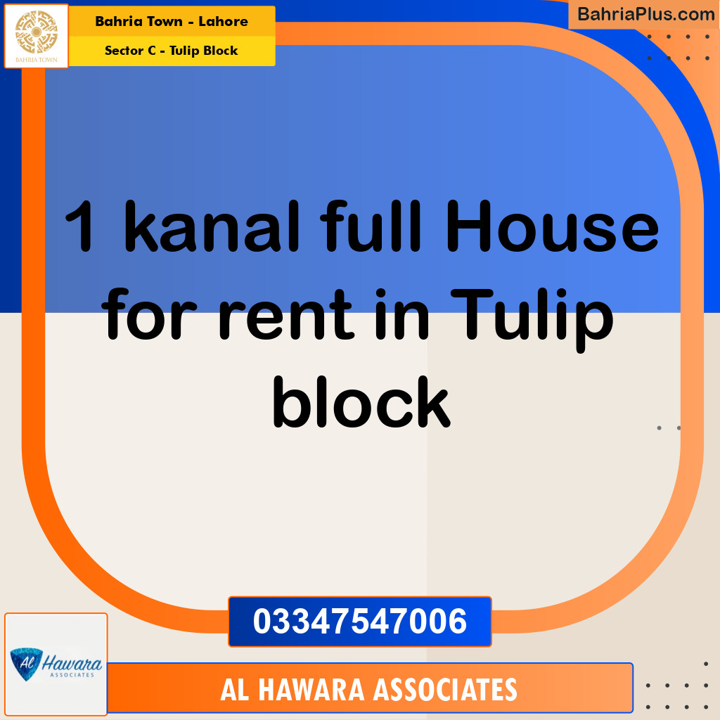 1 Kanal Residential House for Rent in Sector C - Tulip Block -  Bahria Town, Lahore - (BP-290294)