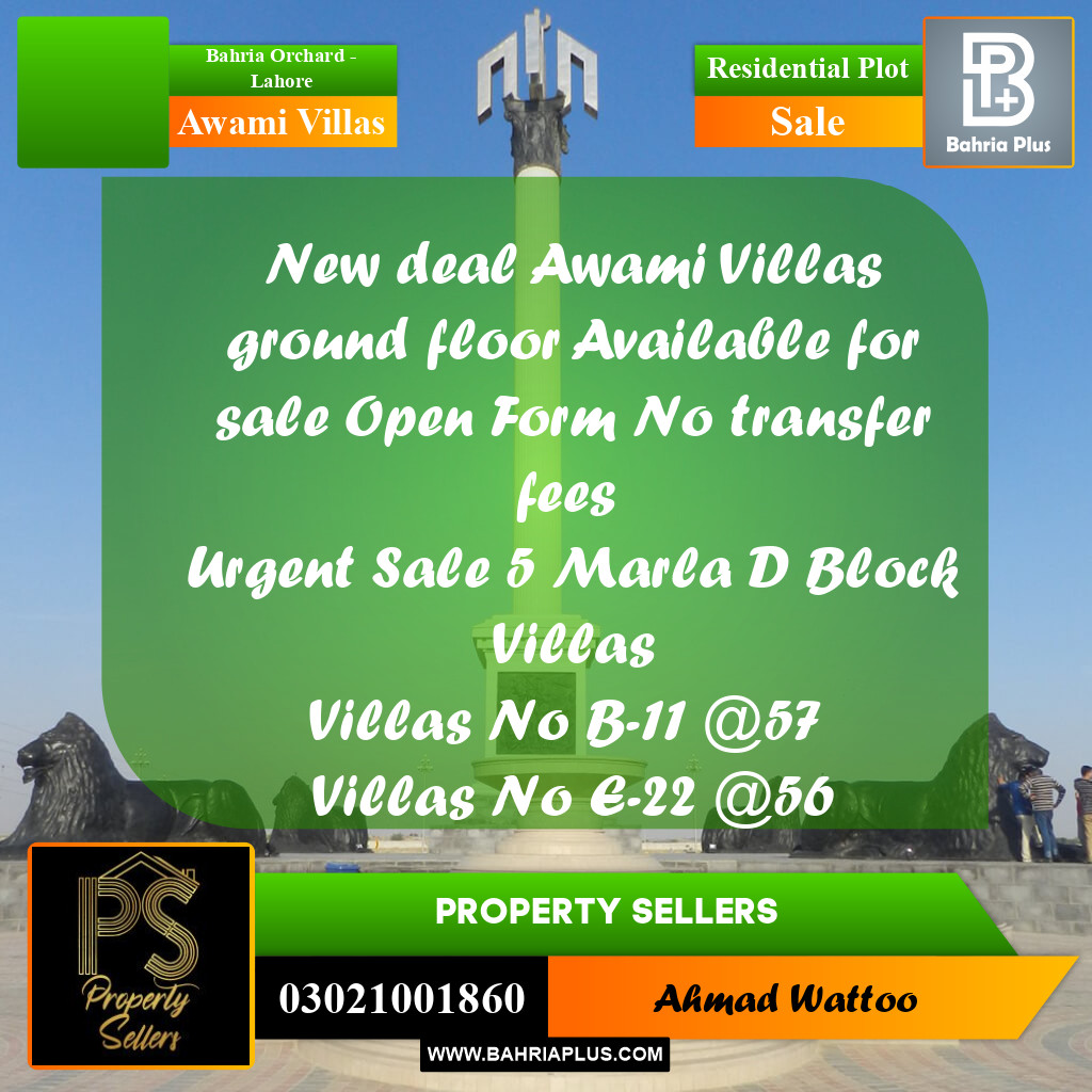 5 Marla Residential Plot for Sale in Awami Villas -  Bahria Orchard, Lahore - (BP-290322)
