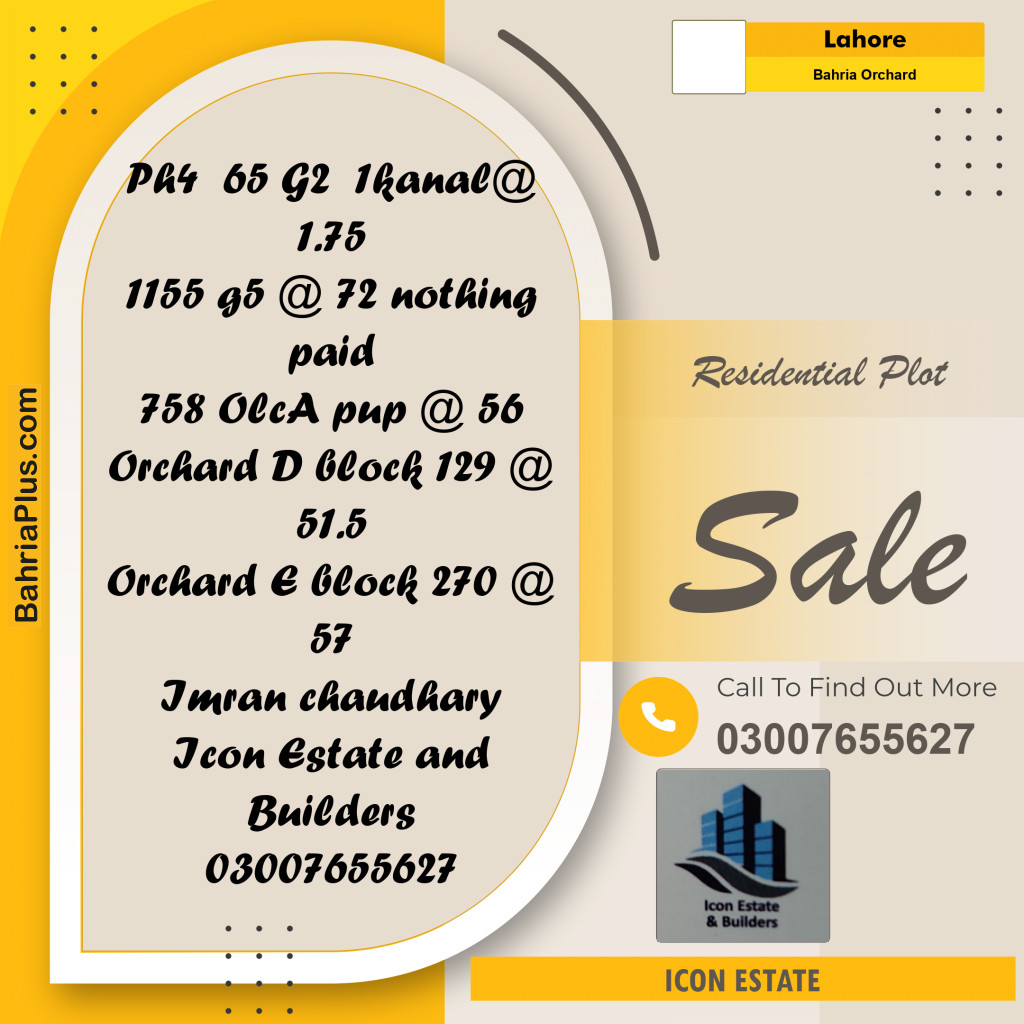 Residential Plot for Sale in Bahria Orchard, Lahore - (BP-290335)