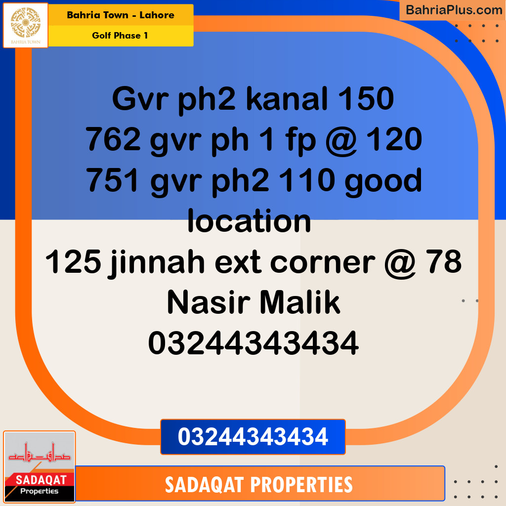10 Marla Residential Plot for Sale in Golf Phase 1 -  Bahria Town, Lahore - (BP-290392)