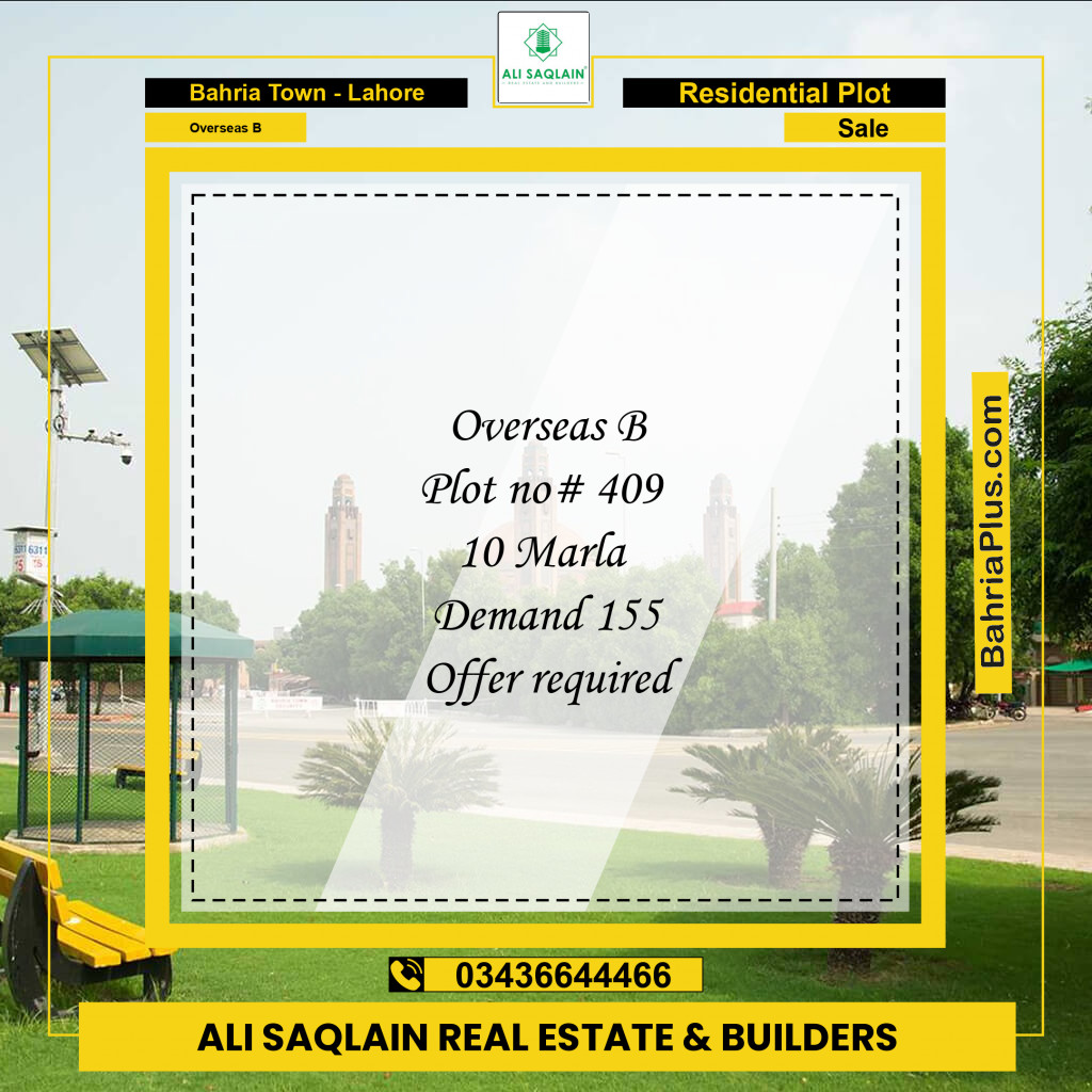 10 Marla Residential Plot for Sale in Overseas B -  Bahria Town, Lahore - (BP-290415)