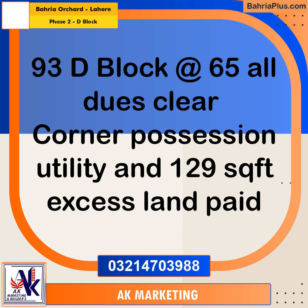 5 Marla Residential Plot for Sale in Phase 2 - D Block -  Bahria Orchard, Lahore - (BP-290450)