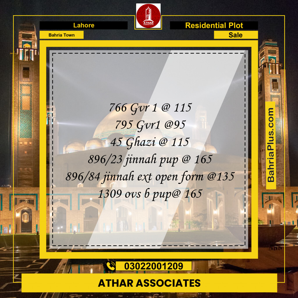 10 Marla Residential Plot for Sale in Bahria Town, Lahore - (BP-290453)