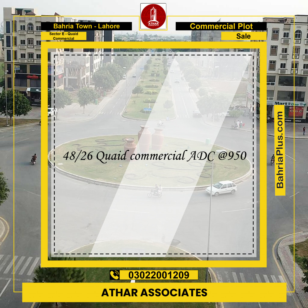 8 Marla Commercial Plot for Sale in Sector E - Quaid Commercial -  Bahria Town, Lahore - (BP-290464)