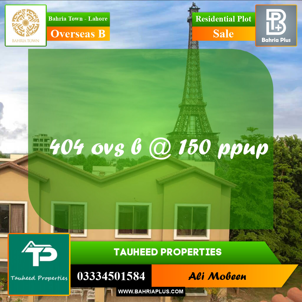 10 Marla Residential Plot for Sale in Overseas B -  Bahria Town, Lahore - (BP-290469)