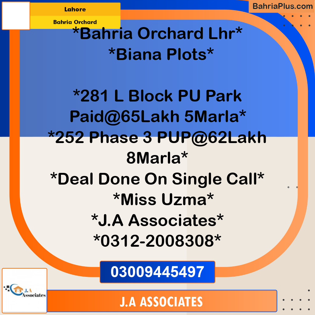 Residential Plot for Sale in Bahria Orchard, Lahore - (BP-290484)