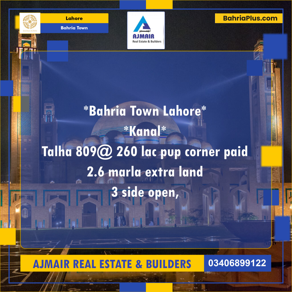 1 Kanal Residential Plot for Sale in Bahria Town, Lahore - (BP-290521)