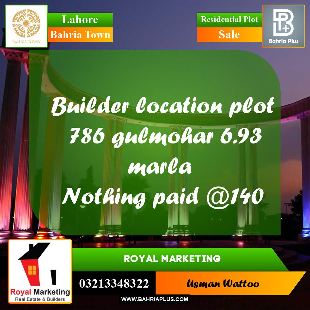 Residential Plot for Sale in Bahria Town, Lahore - (BP-290530)
