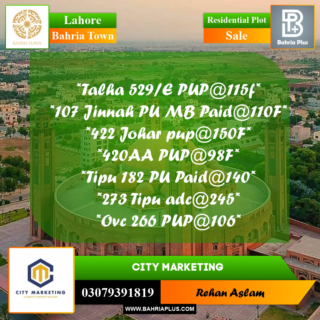 Residential Plot for Sale in Bahria Town, Lahore - (BP-290564)