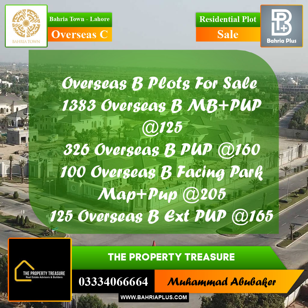Residential Plot for Sale in Overseas C -  Bahria Town, Lahore - (BP-290626)