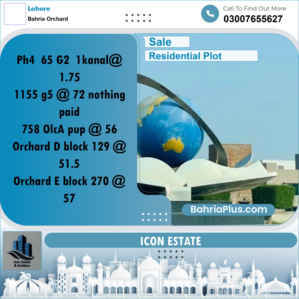 Residential Plot for Sale in Bahria Orchard, Lahore - (BP-290631)
