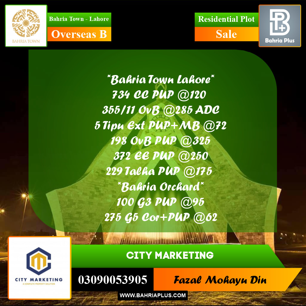 1 Kanal Residential Plot for Sale in Overseas B -  Bahria Town, Lahore - (BP-290661)