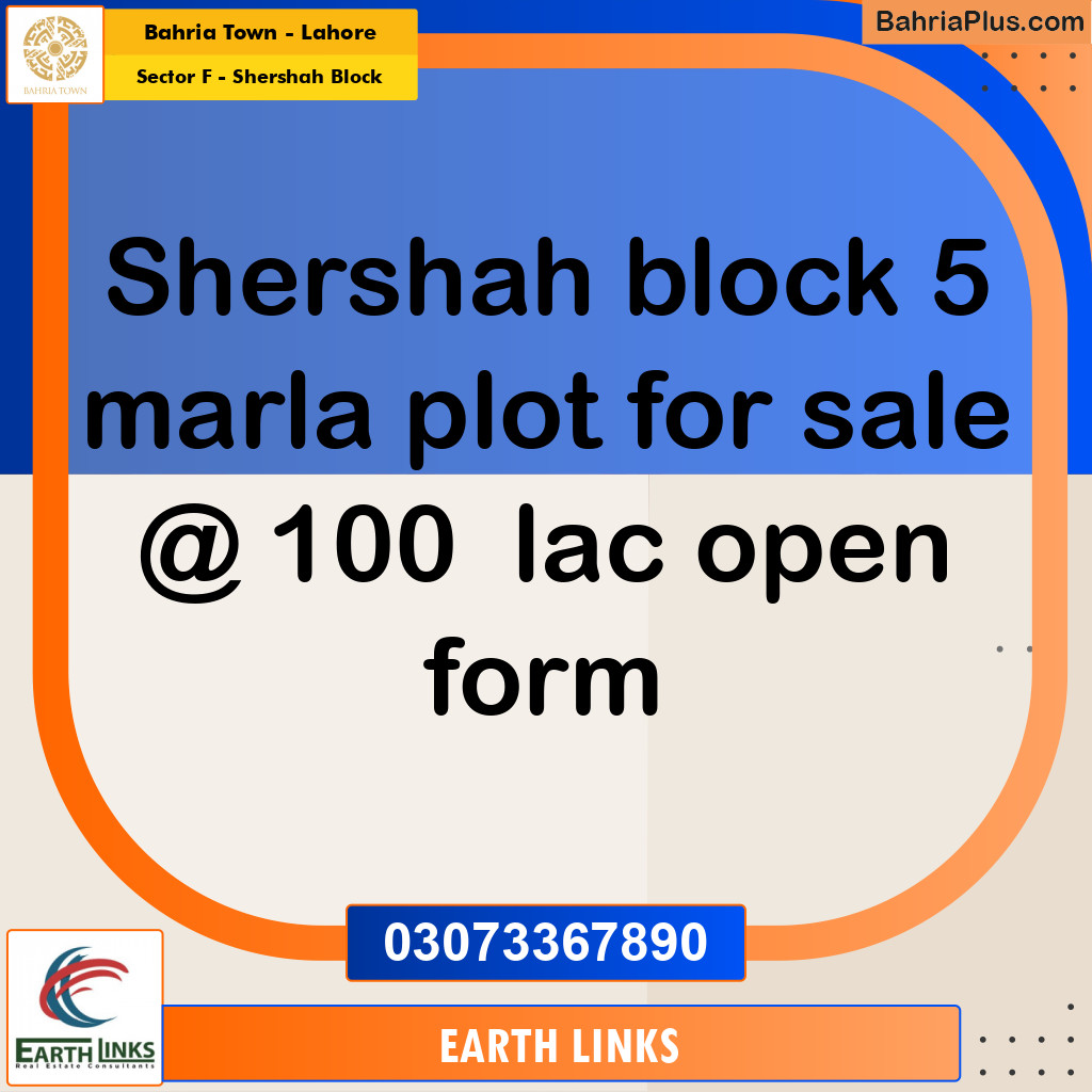 5 Marla Residential Plot for Sale in Sector F - Shershah Block -  Bahria Town, Lahore - (BP-290703)