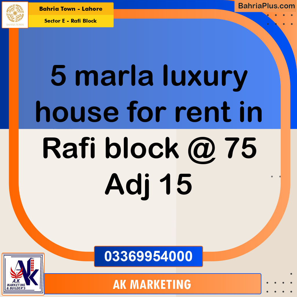 5 Marla Residential House for Rent in Sector E - Rafi Block -  Bahria Town, Lahore - (BP-290711)