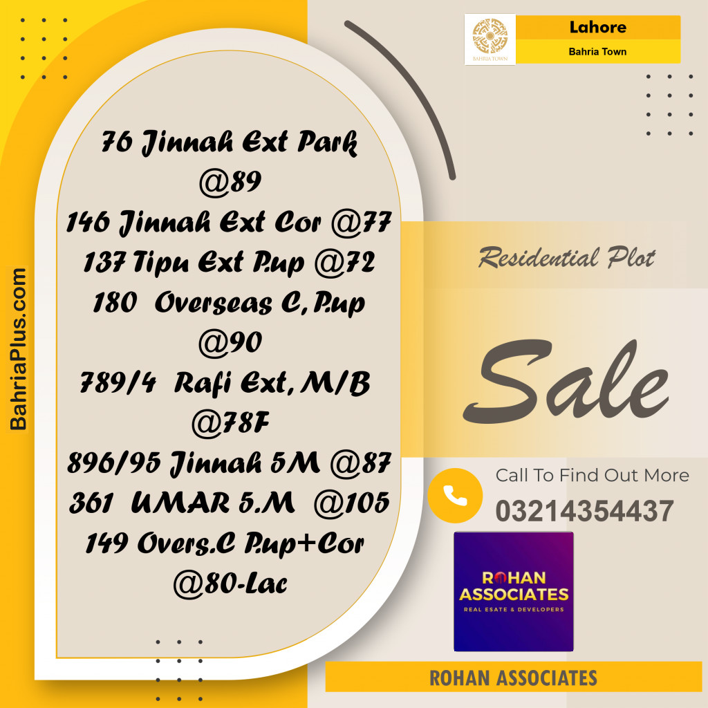 Residential Plot for Sale in Bahria Town, Lahore - (BP-290741)