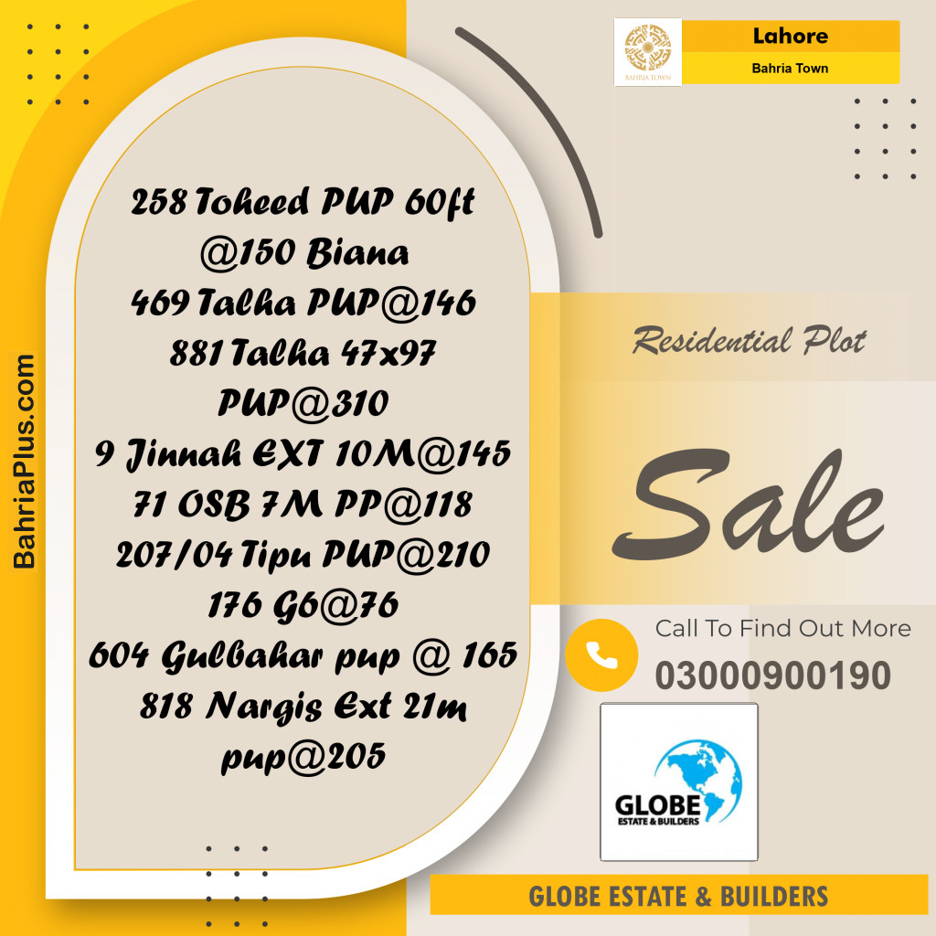 Residential Plot for Sale in Bahria Town, Lahore - (BP-290822)