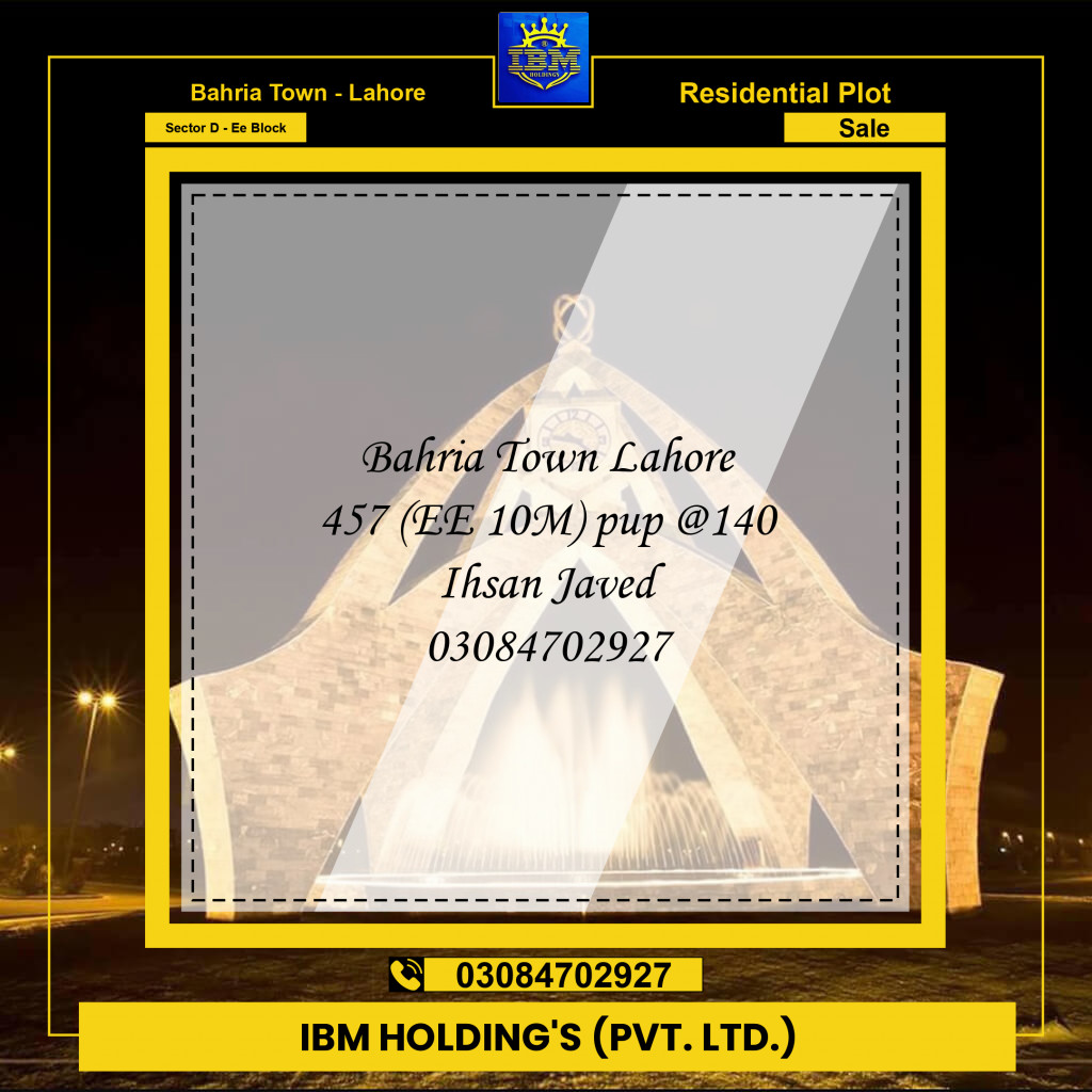 10 Marla Residential Plot for Sale in Sector D - EE Block -  Bahria Town, Lahore - (BP-290860)