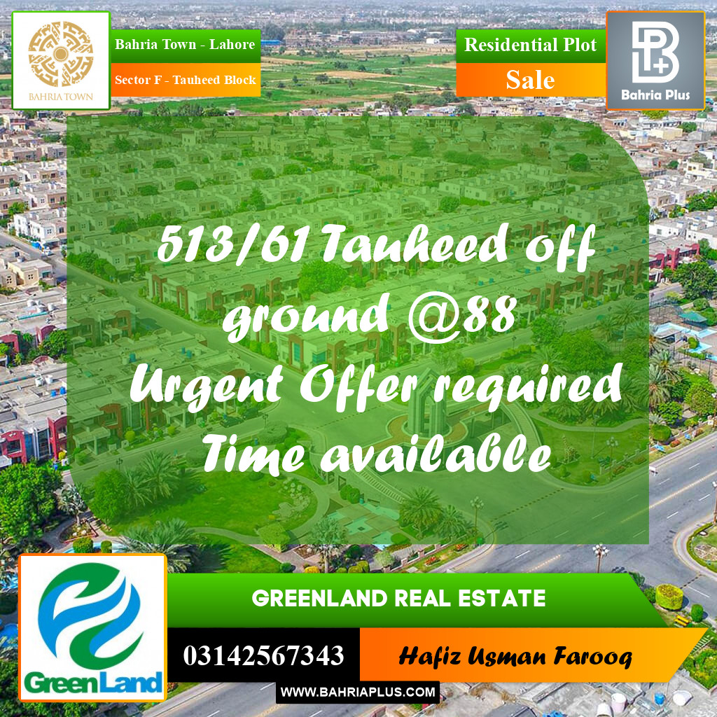 10 Marla Residential Plot for Sale in Sector F - Tauheed Block -  Bahria Town, Lahore - (BP-290872)