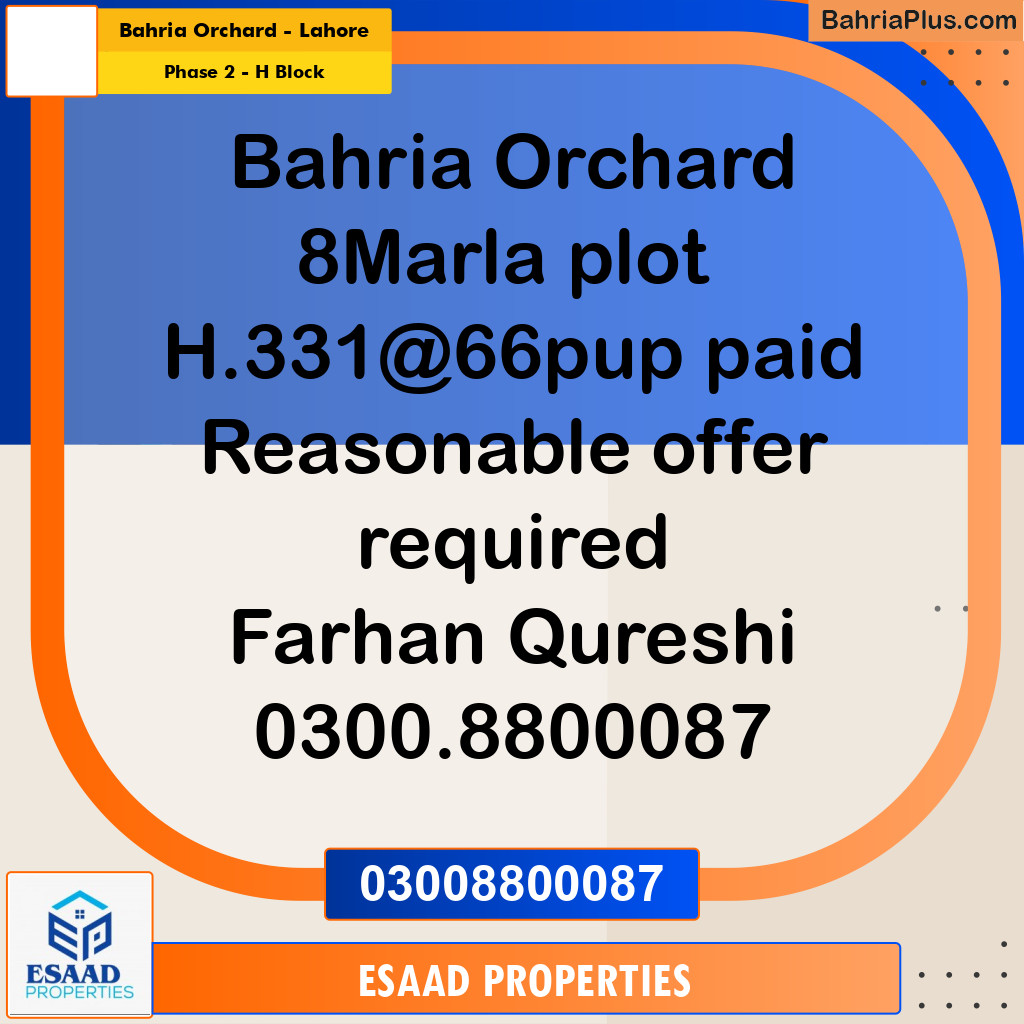 8 Marla Residential Plot for Sale in Phase 2 - H Block -  Bahria Orchard, Lahore - (BP-290881)