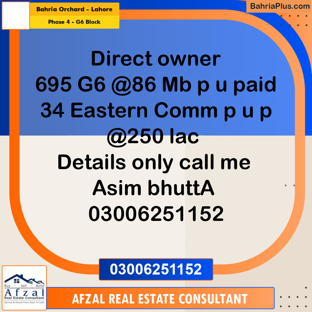 10 Marla Residential Plot for Sale in Phase 4 - G6 Block -  Bahria Orchard, Lahore - (BP-290890)