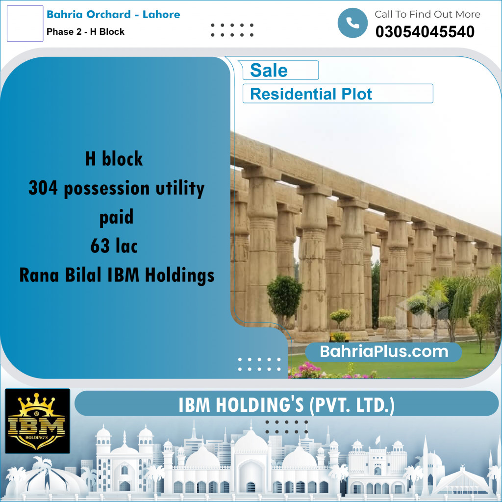 8 Marla Residential Plot for Sale in Phase 2 - H Block -  Bahria Orchard, Lahore - (BP-290906)