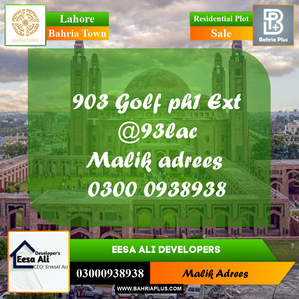 Residential Plot for Sale in Bahria Town, Lahore - (BP-290928)