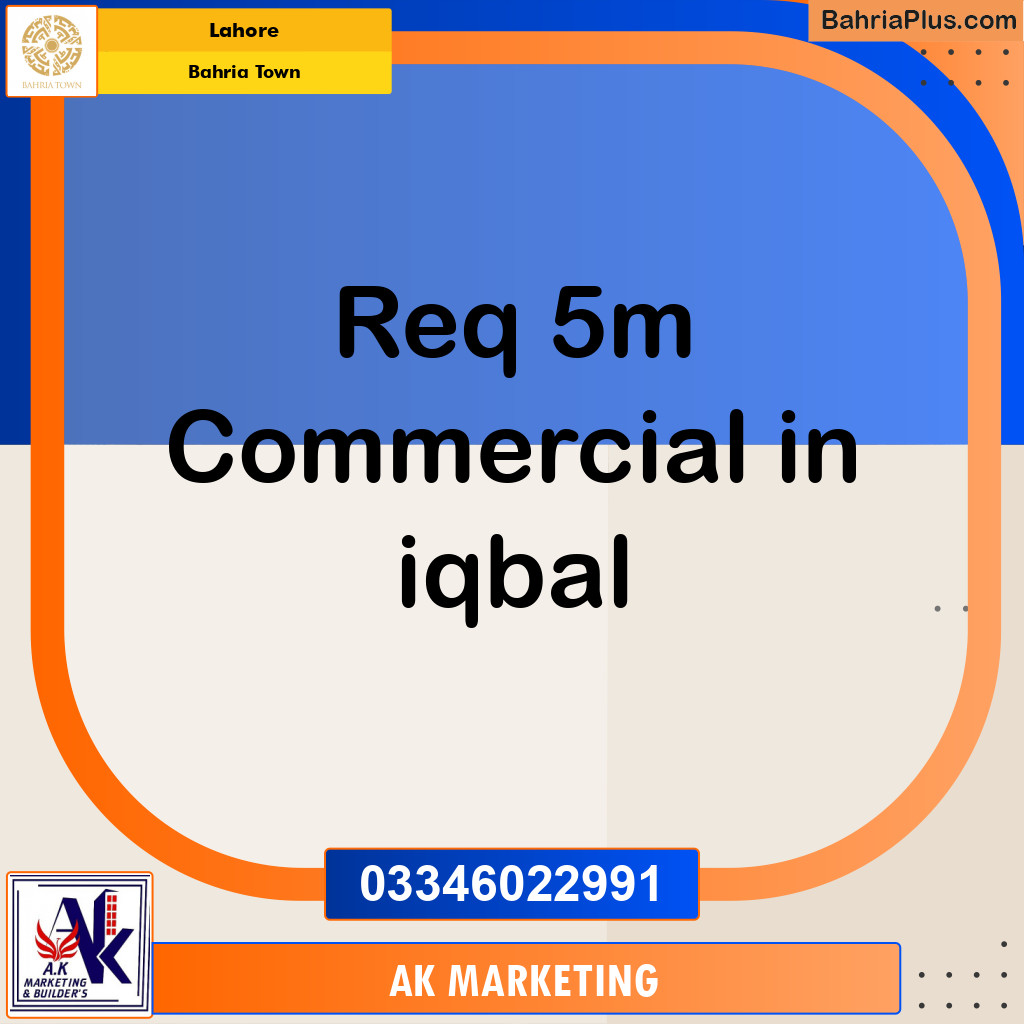 5 Marla Commercial Plot for Sale in Bahria Town, Lahore - (BP-290934)