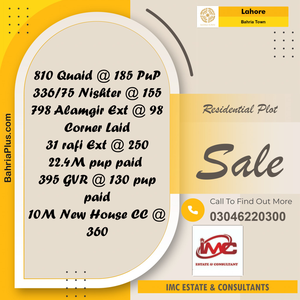 Residential Plot for Sale in Bahria Town, Lahore - (BP-290935)