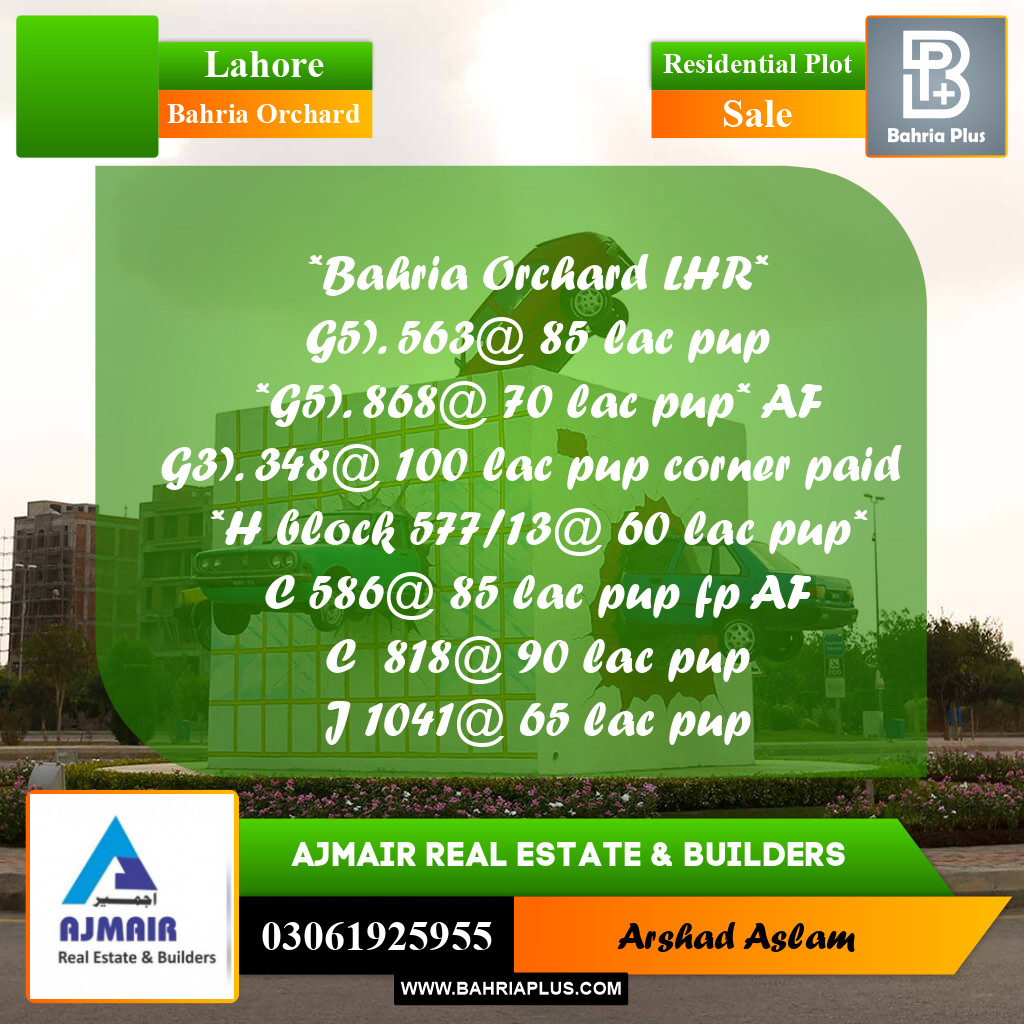 Residential Plot for Sale in Bahria Orchard, Lahore - (BP-290950)