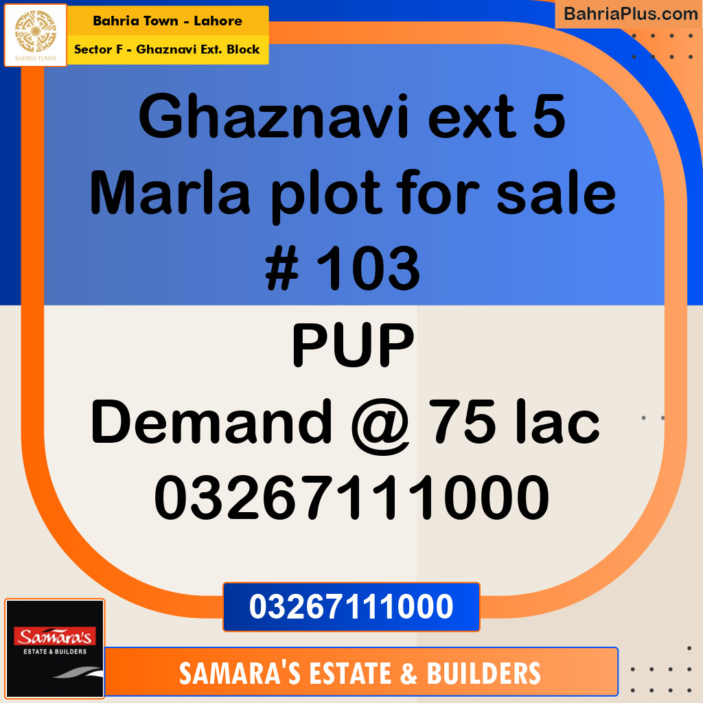 5 Marla Residential Plot for Sale in Sector F - Ghaznavi Ext. Block -  Bahria Town, Lahore - (BP-290997)