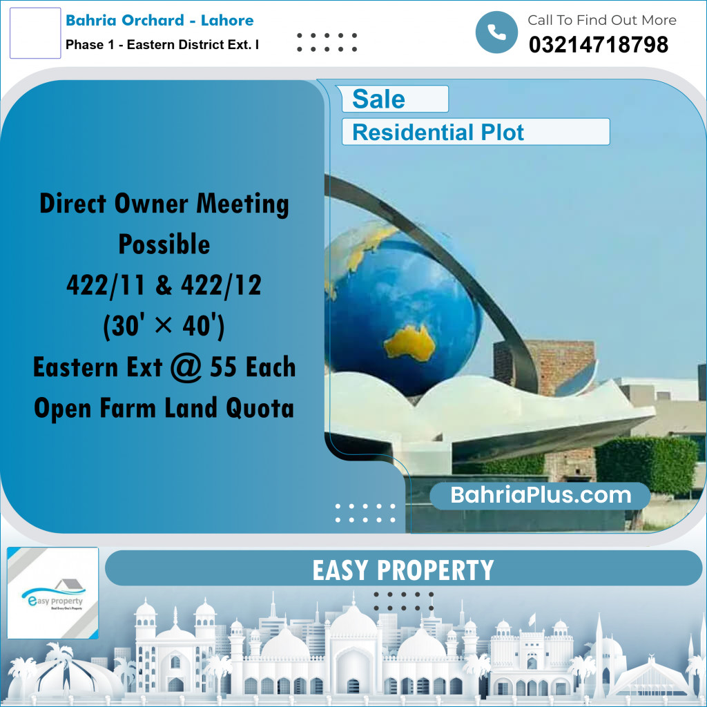 5 Marla Residential Plot for Sale in Phase 1 - Eastern District Ext. I - Bahria Orchard, Lahore - (BP-291036)