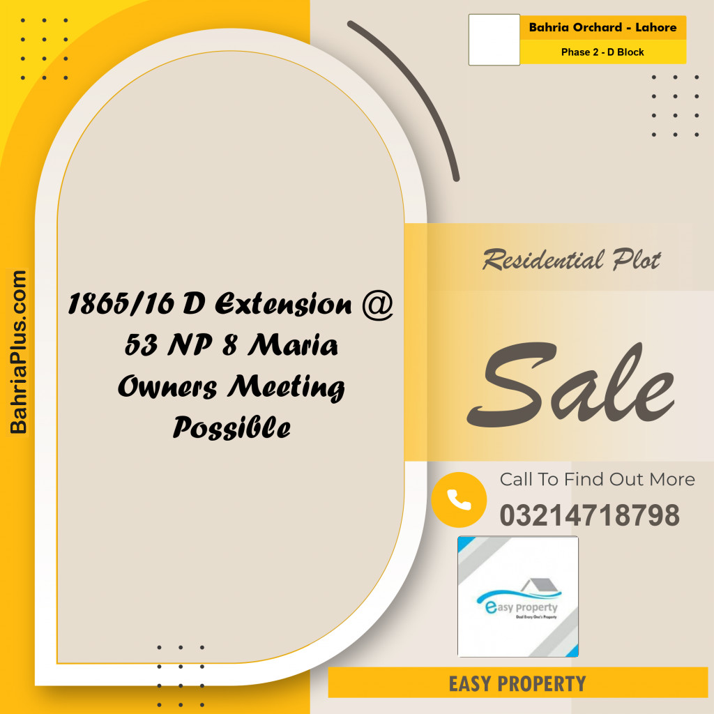 8 Marla Residential Plot for Sale in Phase 2 - D Block -  Bahria Orchard, Lahore - (BP-291042)
