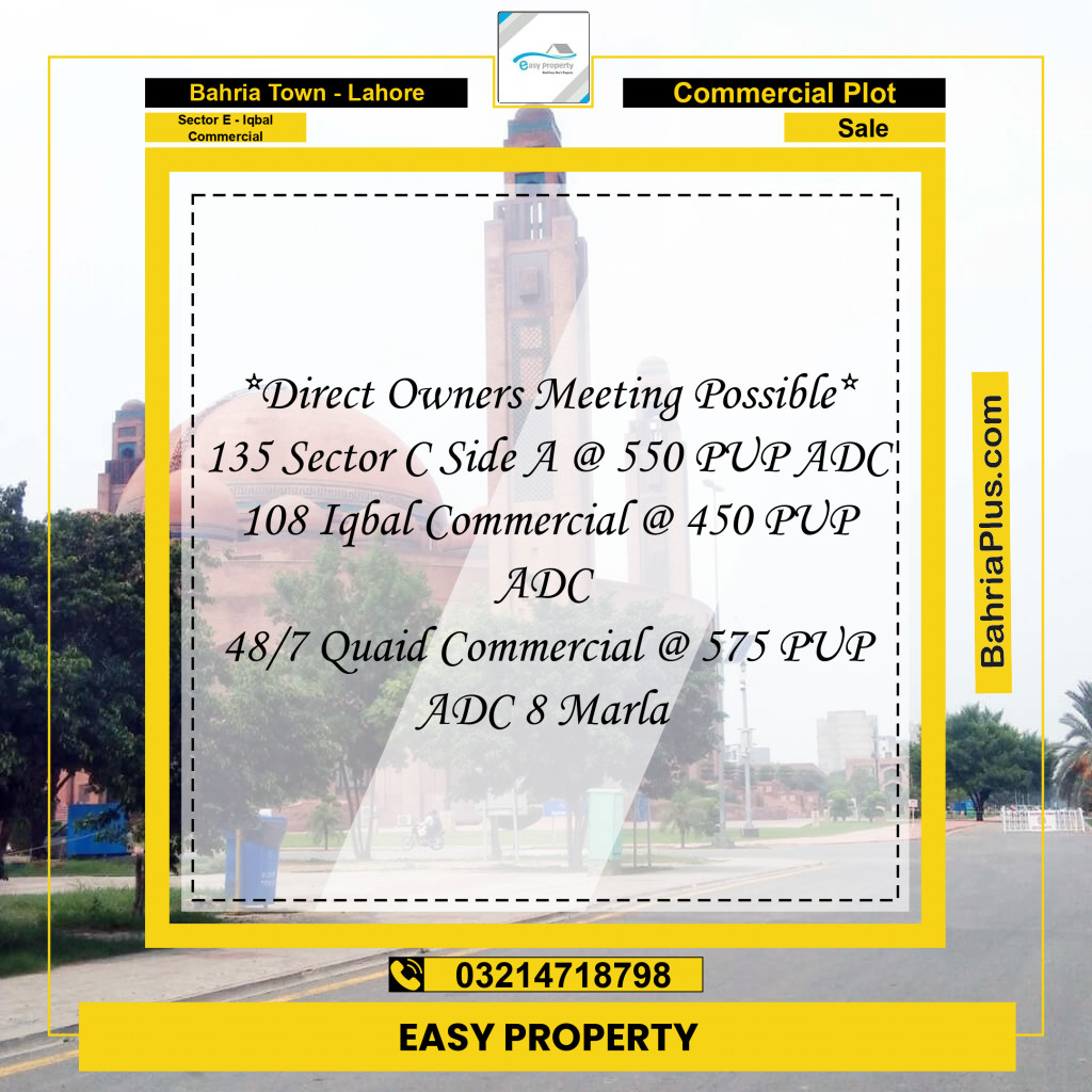 5 Marla Commercial Plot for Sale in Sector E - Iqbal Commercial -  Bahria Town, Lahore - (BP-291043)