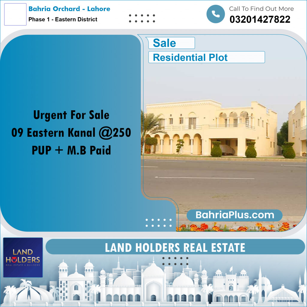 1 Kanal Residential Plot for Sale in Phase 1 - Eastern District -  Bahria Orchard, Lahore - (BP-291069)