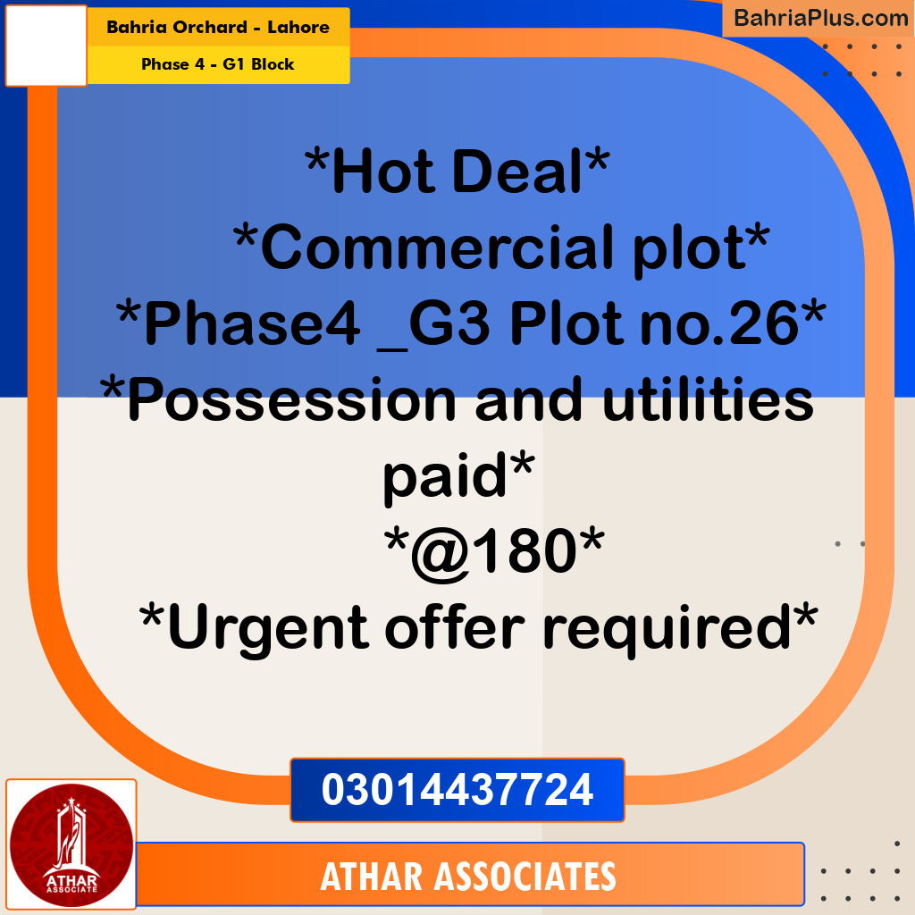 Residential Plot for Sale in Phase 4 - G1 Block -  Bahria Orchard, Lahore - (BP-291075)