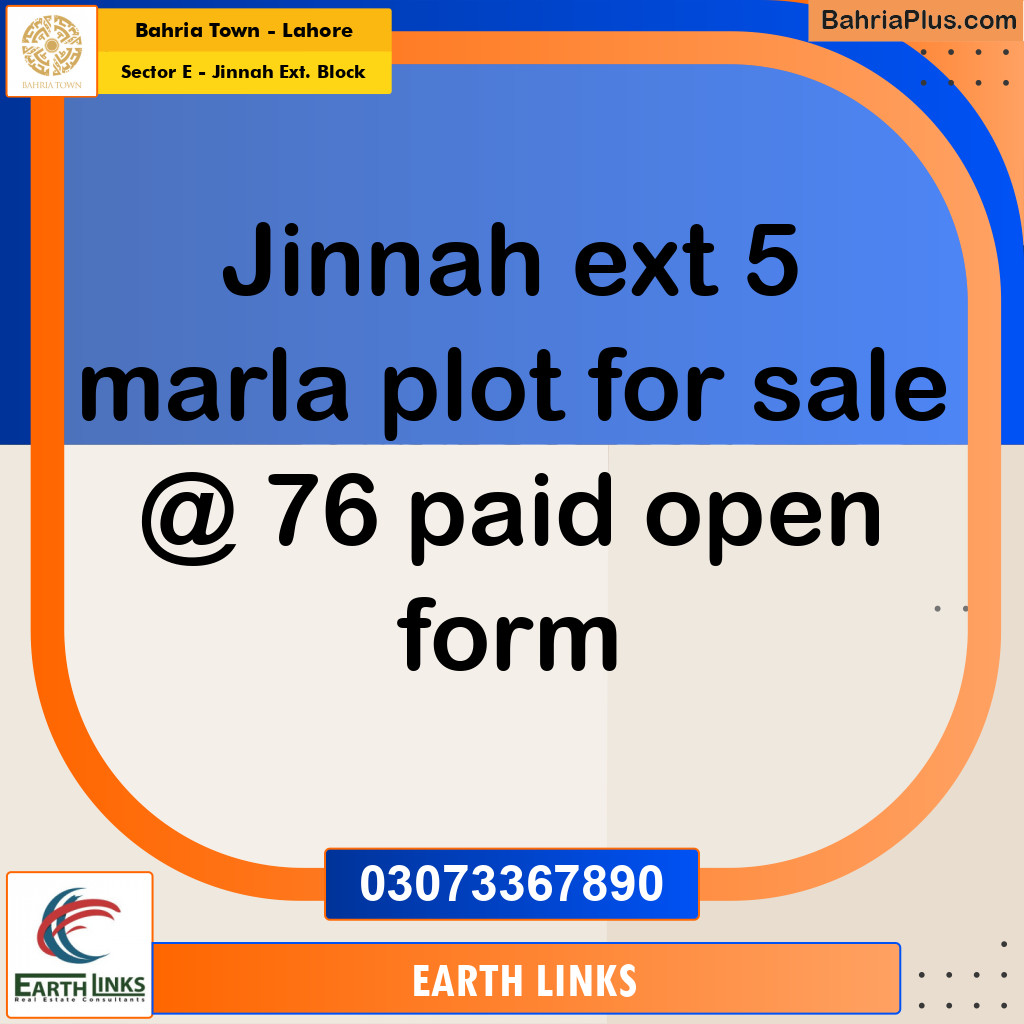 5 Marla Residential Plot for Sale in Sector E - Jinnah Ext. Block -  Bahria Town, Lahore - (BP-291106)