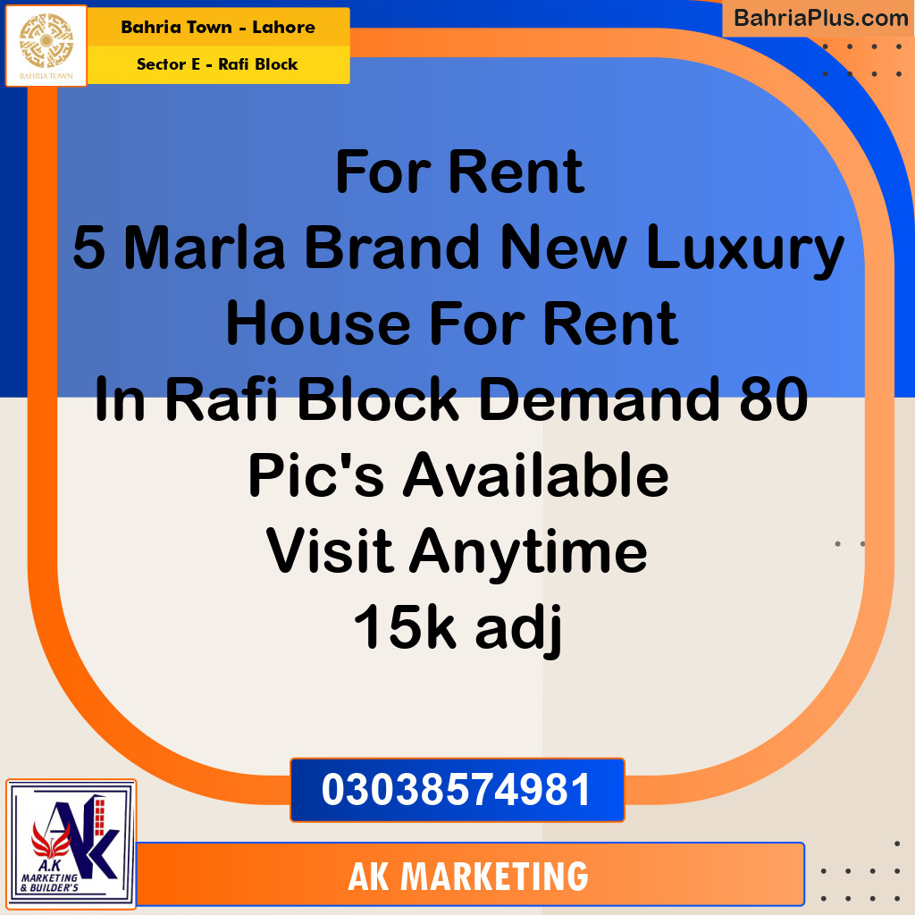 5 Marla Residential House for Rent in Sector E - Rafi Block -  Bahria Town, Lahore - (BP-291107)