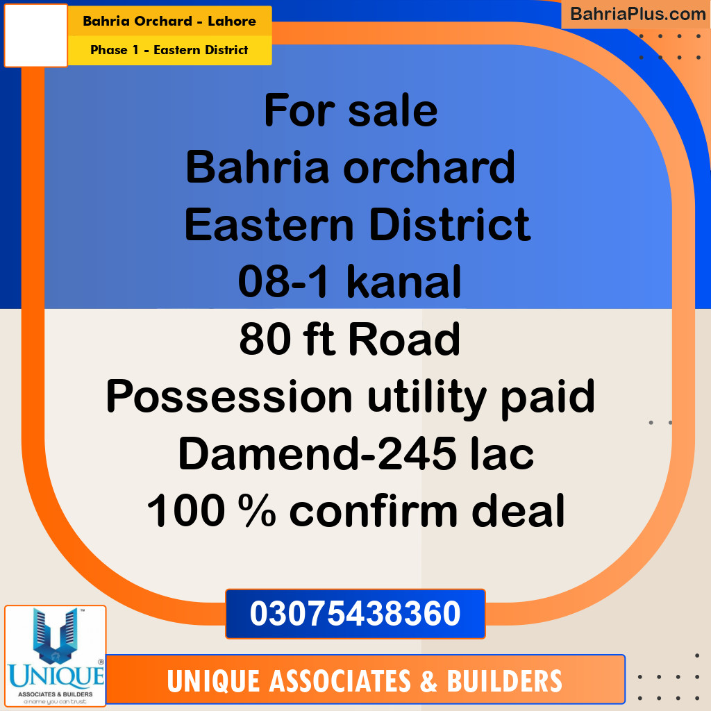 1 Kanal Residential Plot for Sale in Phase 1 - Eastern District -  Bahria Orchard, Lahore - (BP-291132)