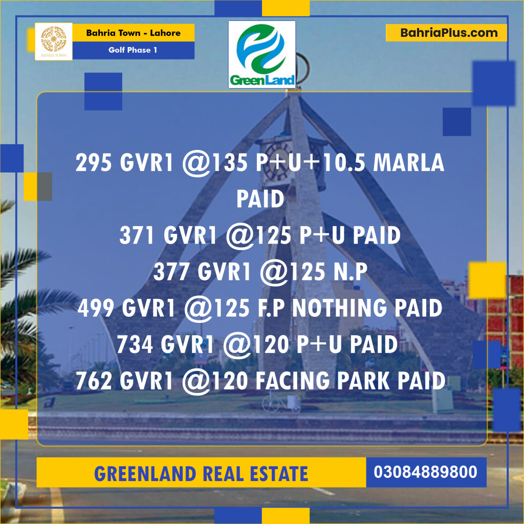 10 Marla Residential Plot for Sale in Golf Phase 1 -  Bahria Town, Lahore - (BP-291161)