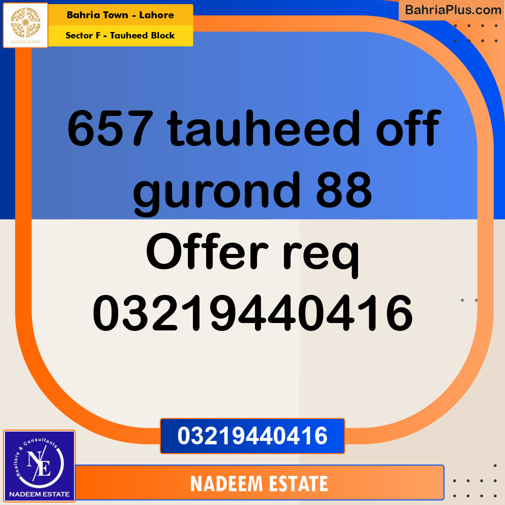 Residential Plot for Sale in Sector F - Tauheed Block -  Bahria Town, Lahore - (BP-291165)