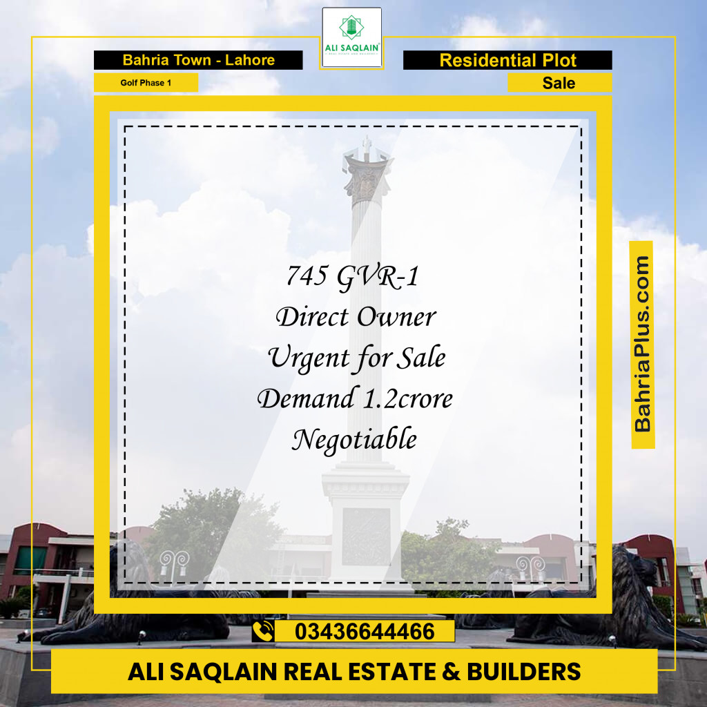 10 Marla Residential Plot for Sale in Golf Phase 1 -  Bahria Town, Lahore - (BP-291172)