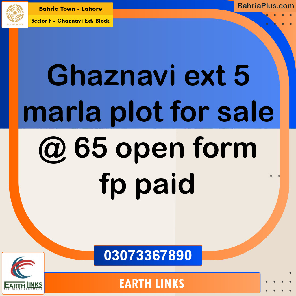 5 Marla Residential Plot for Sale in Sector F - Ghaznavi Ext. Block -  Bahria Town, Lahore - (BP-291178)