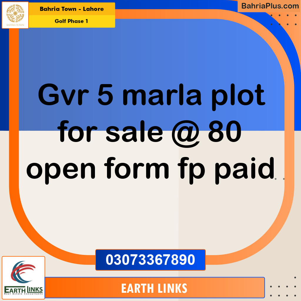 5 Marla Residential Plot for Sale in Golf Phase 1 -  Bahria Town, Lahore - (BP-291180)