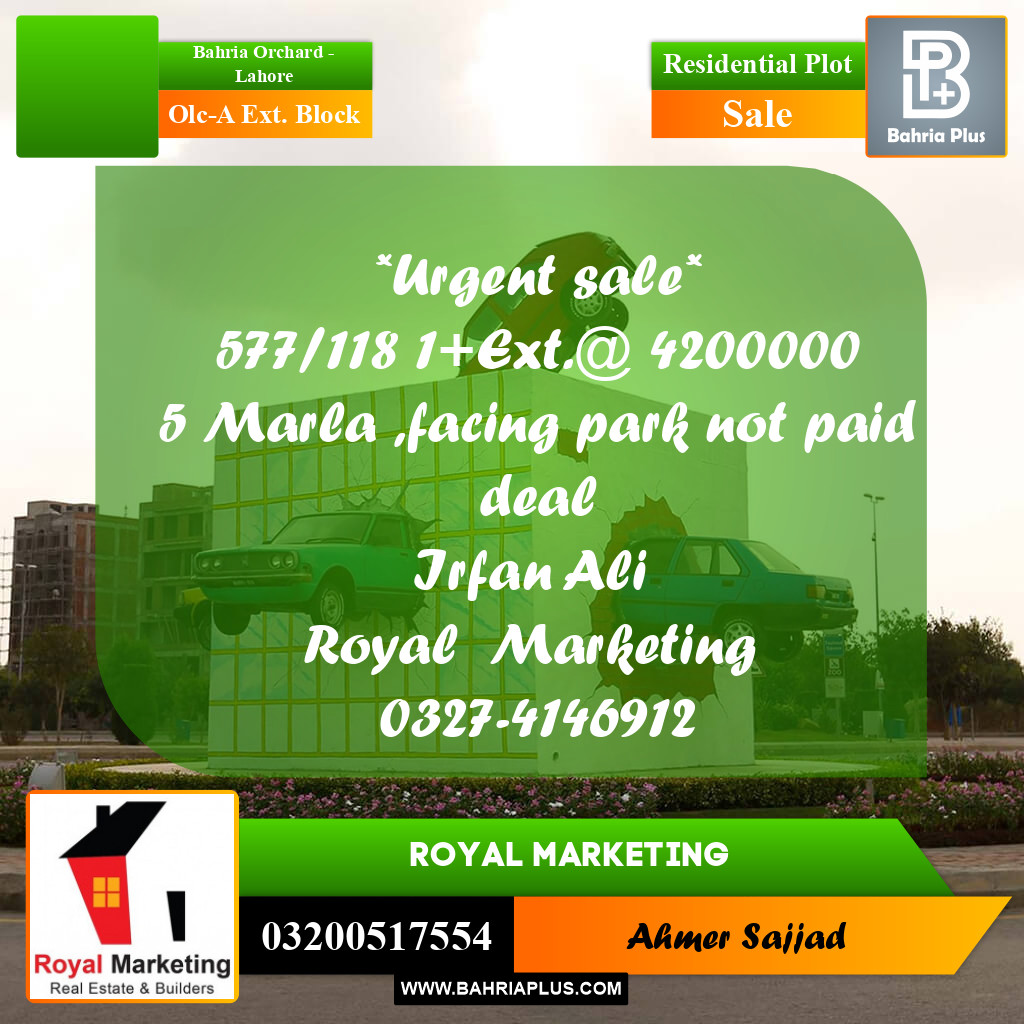 5 Marla Residential Plot for Sale in OLC-A Ext. Block -  Bahria Orchard, Lahore - (BP-291188)
