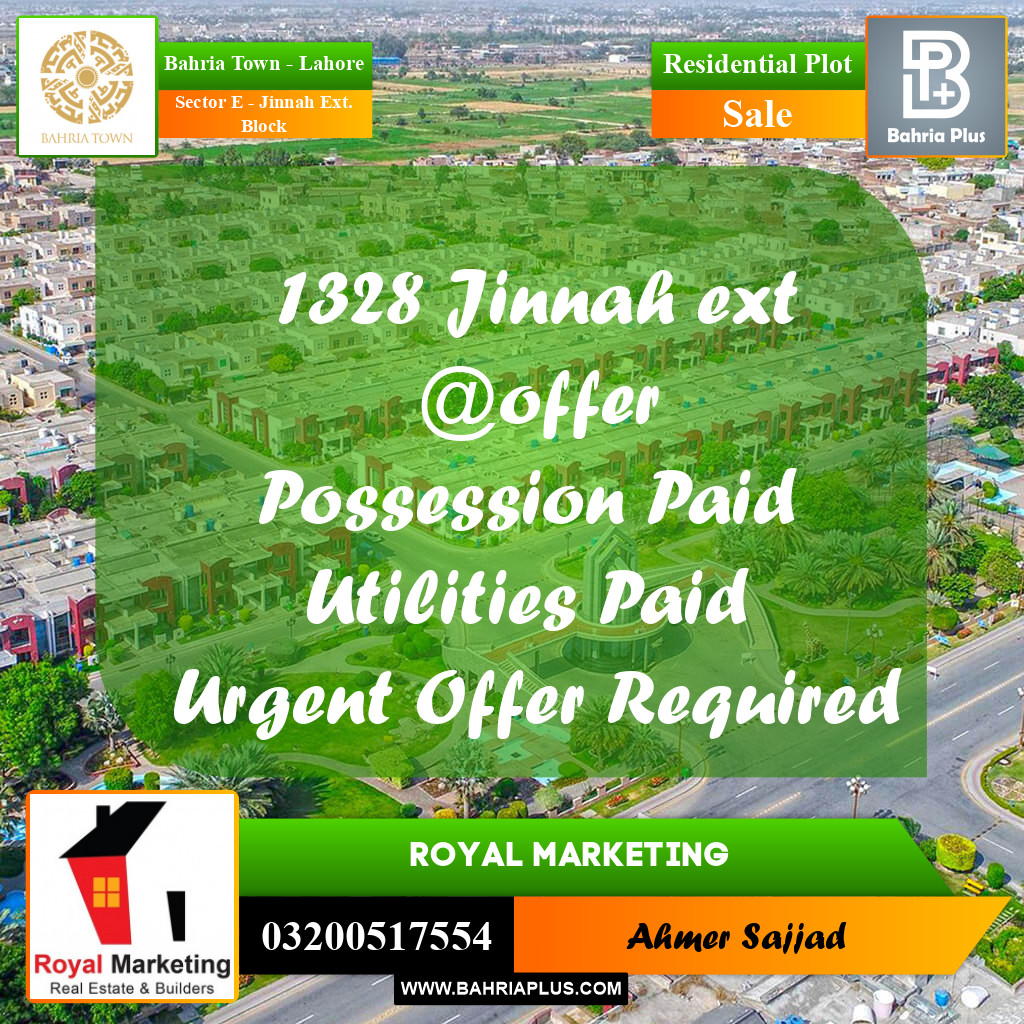 Residential Plot for Sale in Sector E - Jinnah Ext. Block -  Bahria Town, Lahore - (BP-291241)