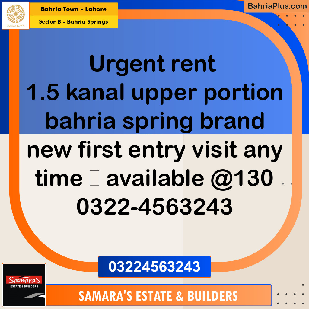 1.5 Kanal Residential House for Rent in Sector B - Bahria Springs -  Bahria Town, Lahore - (BP-291242)