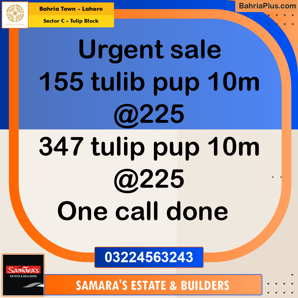 10 Marla Residential Plot for Sale in Sector C - Tulip Block -  Bahria Town, Lahore - (BP-291243)