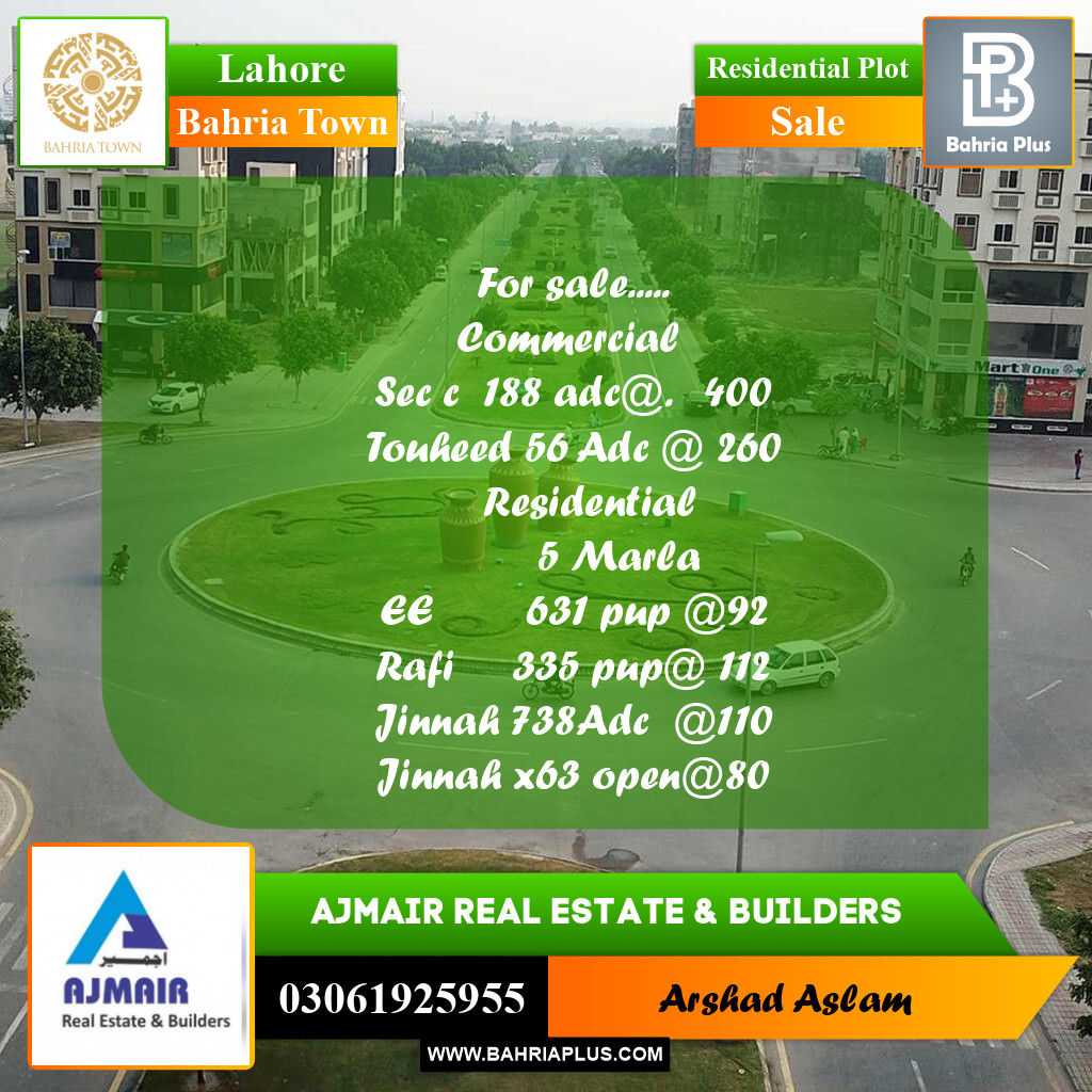 Residential Plot for Sale in Bahria Town, Lahore - (BP-291268)